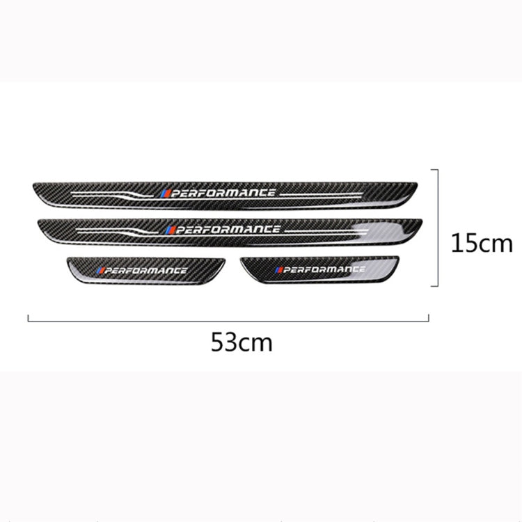 Door sill sticker set layout with 'Performance' strips; dimensions 53cm x 15cm shown.