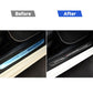 Car door sill sticker upgrade with black carbon fiber stripes and 'Performance' logo.