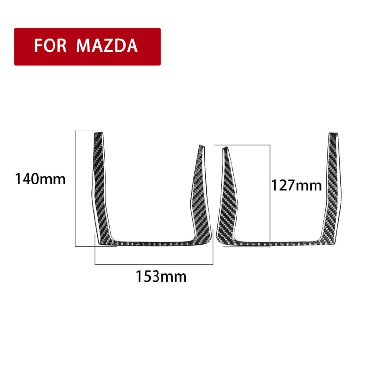 Carbon-fiber style rear door handle trim stickers with size measurements, 2-piece set