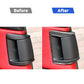 Split before/after view showing carbon-fiber style rear handle trim on dark handle