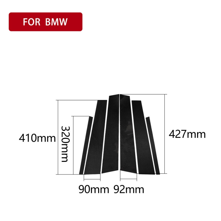 B-pillar carbon fiber stickers with measurements, black textured strips