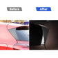 Installed carbon fiber rear window trim on car, before-and-after view shows the upgrade