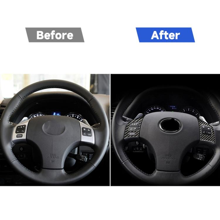 Steering wheel button area with carbon fiber button cover stickers installed