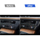 Before-and-after view of AC CD panel with carbon fiber-look trim installed