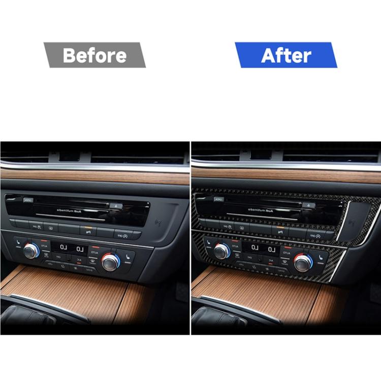 Before-and-after view of AC CD panel with carbon fiber-look trim installed