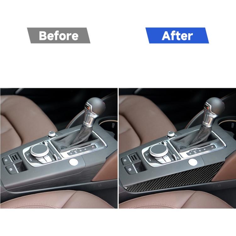 Installed carbon fiber gear shift side panel trim, dark black