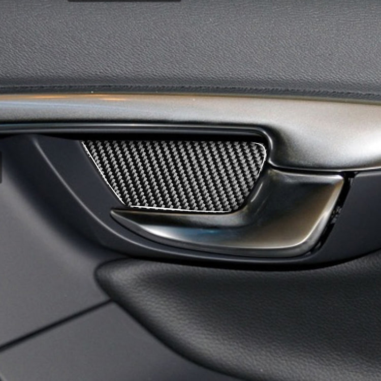 Carbon fiber inner door bowl sticker installed on car door handle trim, black weave