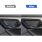 Before-and-after view of car inner door bowl: carbon fiber insert added to trim