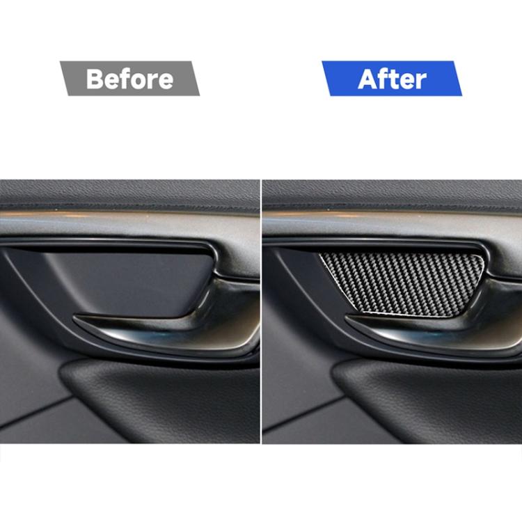 Before-and-after view of car inner door bowl: carbon fiber insert added to trim