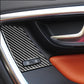 Carbon fiber window switch cover sticker on car door panel with control icons