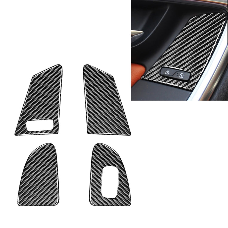 Set of four carbon-fiber window switch button stickers with cutouts, left drive.