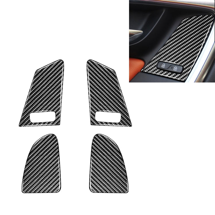 Set of four carbon fiber-style window button trim covers with cutout openings