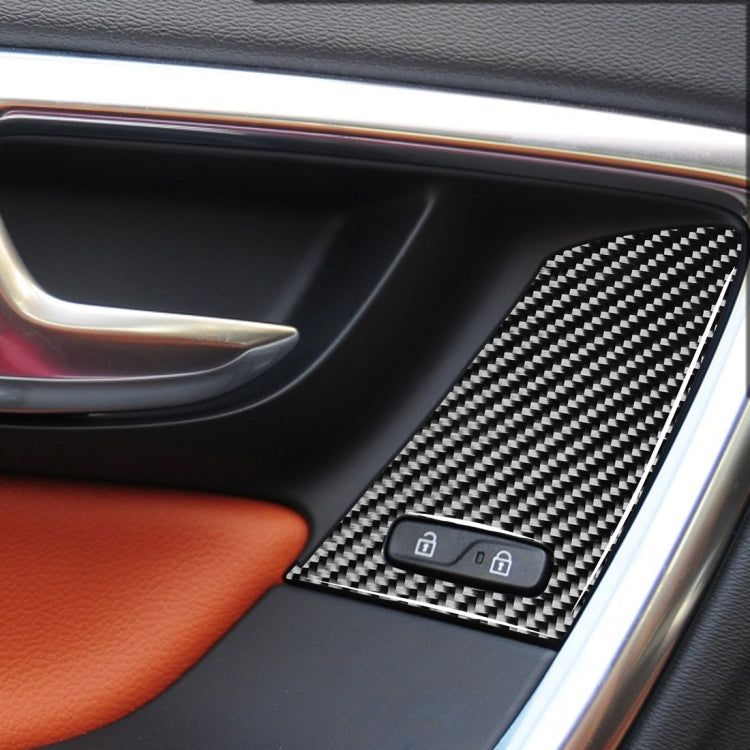 Carbon fiber-style window switch trim sticker panel with button cutouts installed