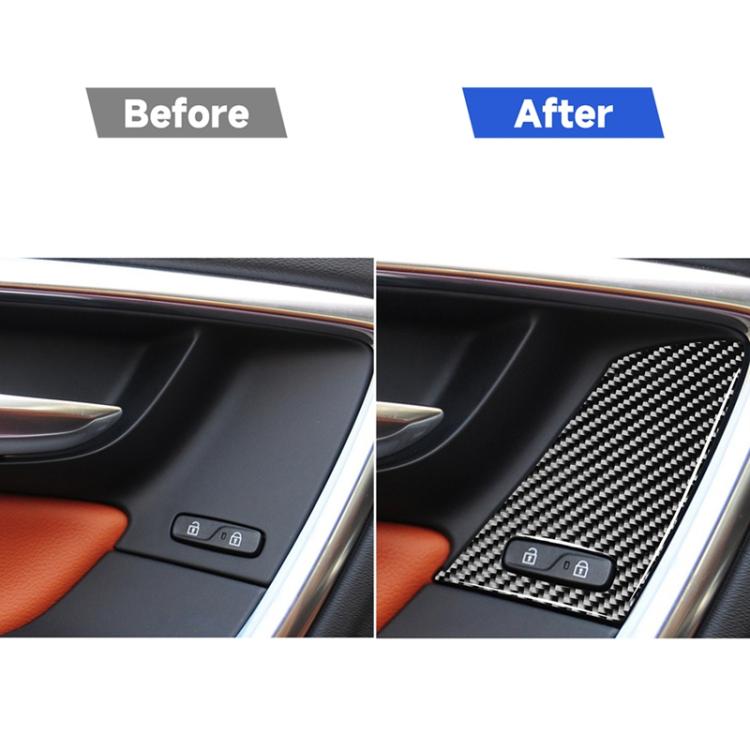 Car door window switch trim sticker shown installed in carbon fiber look comparison