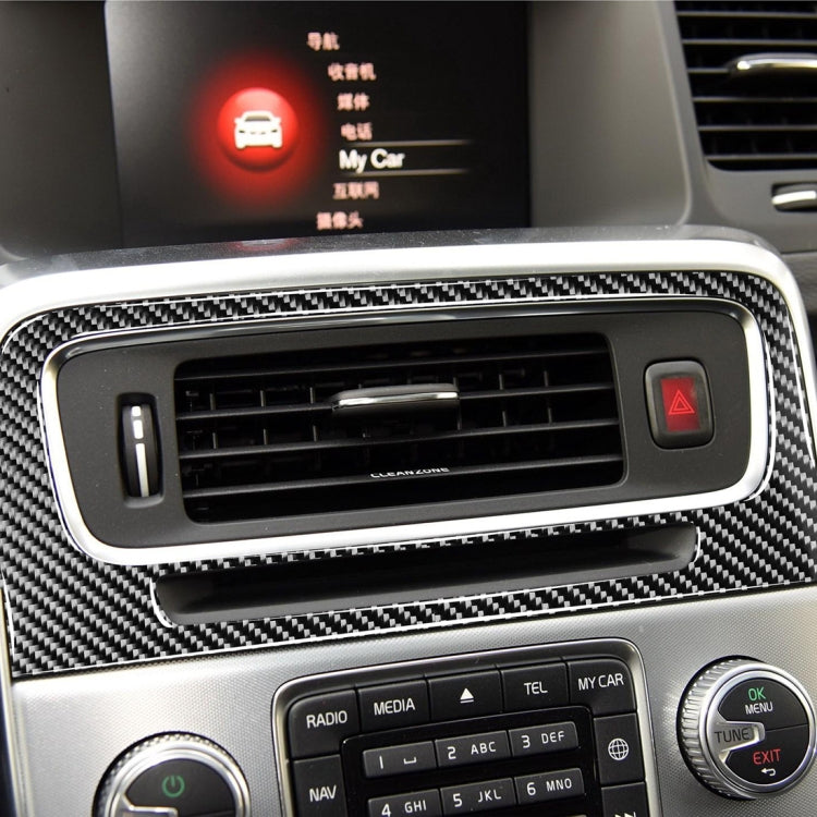 Carbon fiber central control air vent trim sticker, rectangular surround around dashboard vent