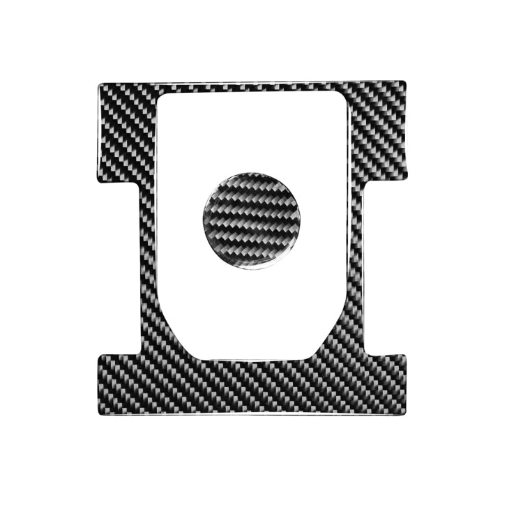 Carbon fiber gearshift panel sticker with centered circular hole, black-gray weave pattern