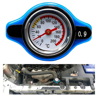 Radiator cap water thermometer accessory, blue and black, 0.9 bar gauge