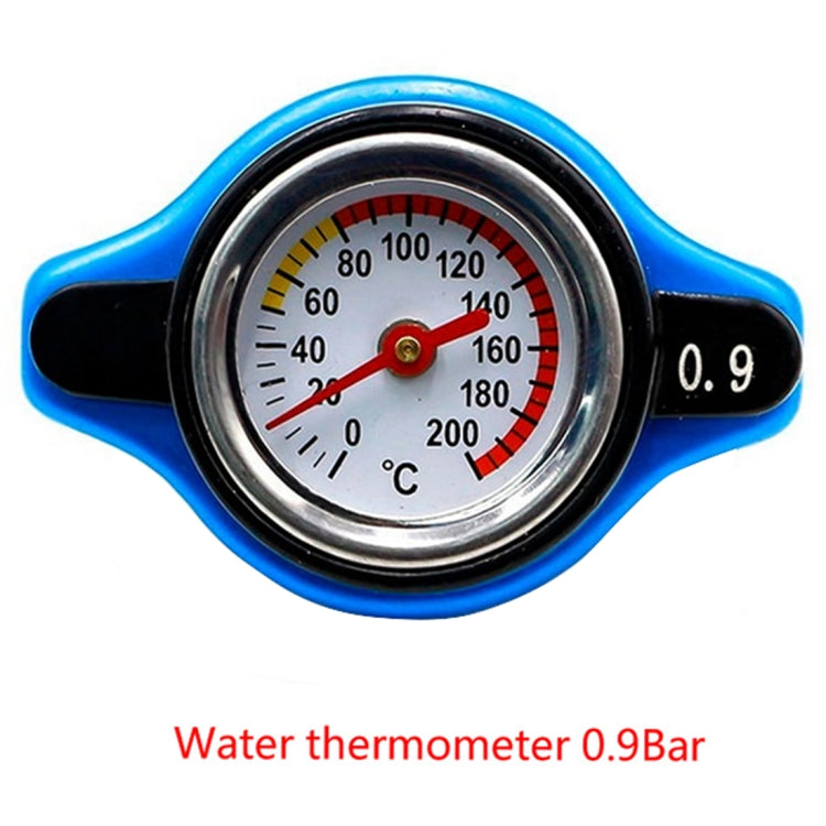 Radiator cap water thermometer accessory, blue and black, 0.9 bar temperature gauge