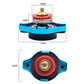 Radiator cap water thermometer accessory with blue housing and labeled dimensions
