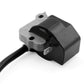 Ignition coil ignition module with black cover, gray metal base, and mounting holes