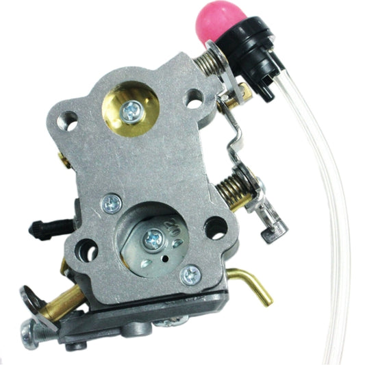 Chain saw carburetor accessory with metal body, springs, and fuel line fittings