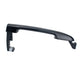 Exterior door handle with curved dark gray/black grip and mounting feet