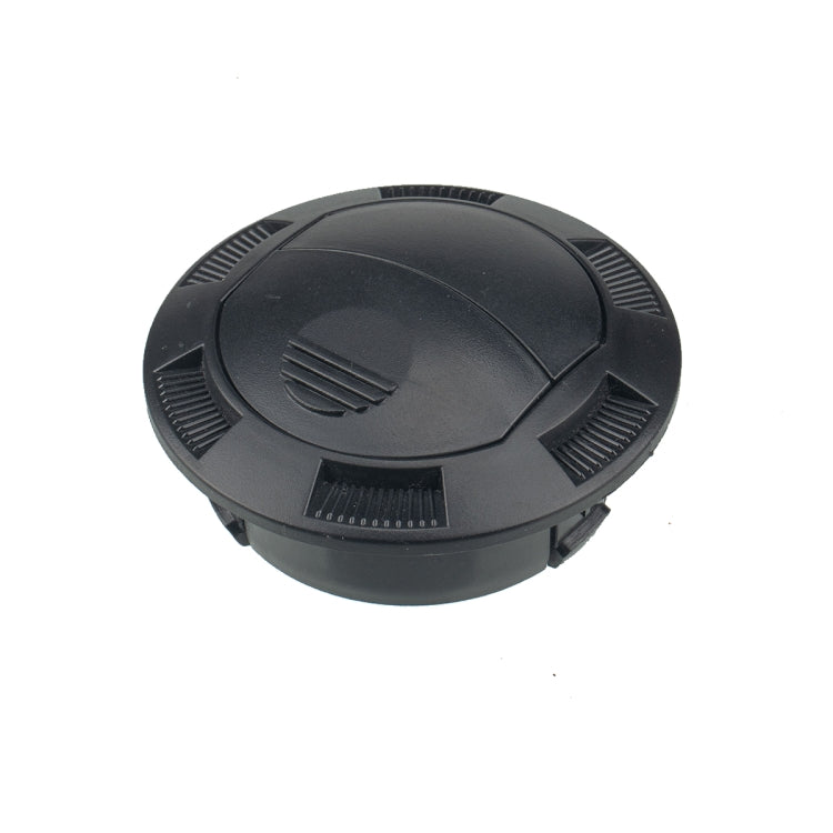 Universal AC air outlet vent with grid, black round face, vent slats detail