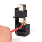 Hammer crimper tool crimping red insulated wire into copper tube terminal