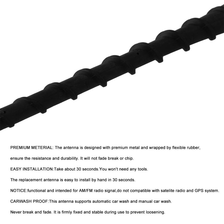 Black rubber thread car antenna aerial with instruction text block