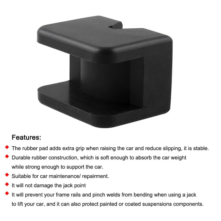 Black rubber jack pad adapter with textured surface and cutout slot, two-piece set