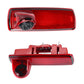 Red rear brake-light camera module with wide-angle lens, shown from side and front.