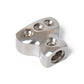 3-way power cable distribution block with three threaded inserts and mounting holes