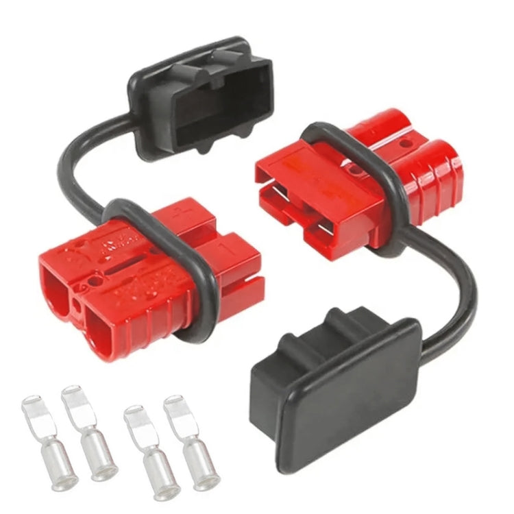 50Amp battery quick connector plug set with dust covers, red and black, includes terminals