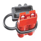 Battery quick connector plug with red terminals and black dust cover over connector