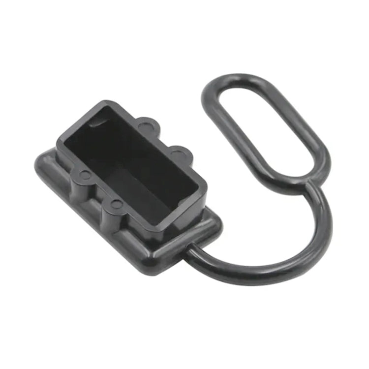 Black dust cover with cable loop for battery quick connector plug