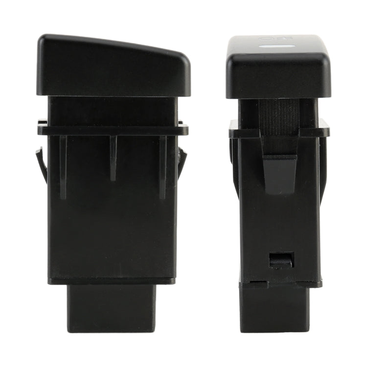 Car fog light on-off switch with connector housing, front and back views