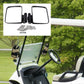 Side rear-view mirrors mounted on a golf cart with black mirror housings