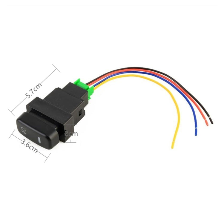 Car fog light on-off switch with wiring harness and green-pin connector