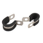 Pair of stainless steel pipe clamps with black rubber cushions, mounting holes, 28mm