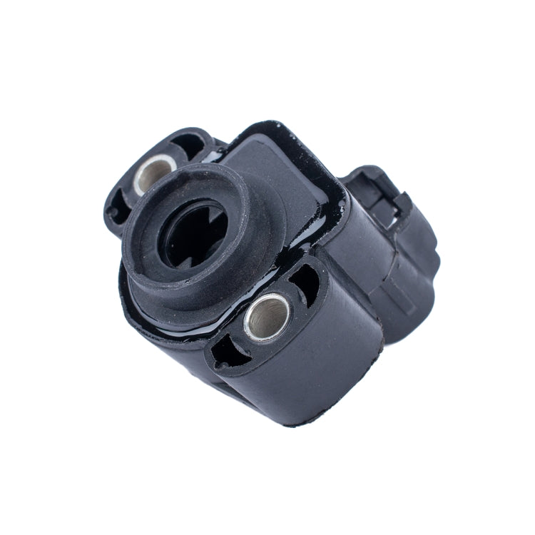 Throttle body position sensor with side view, black housing, and electrical connector