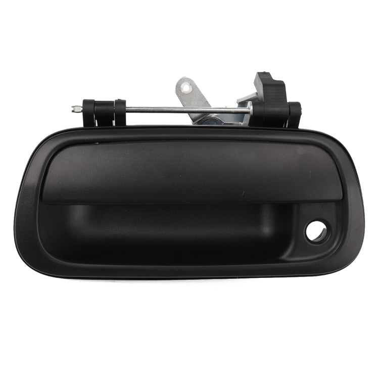 Black tailgate handle with keyhole, metal latch linkage and mounting bracket