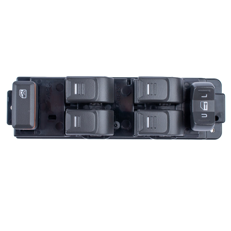 Black window switch panel with five rocker buttons and lock control icon