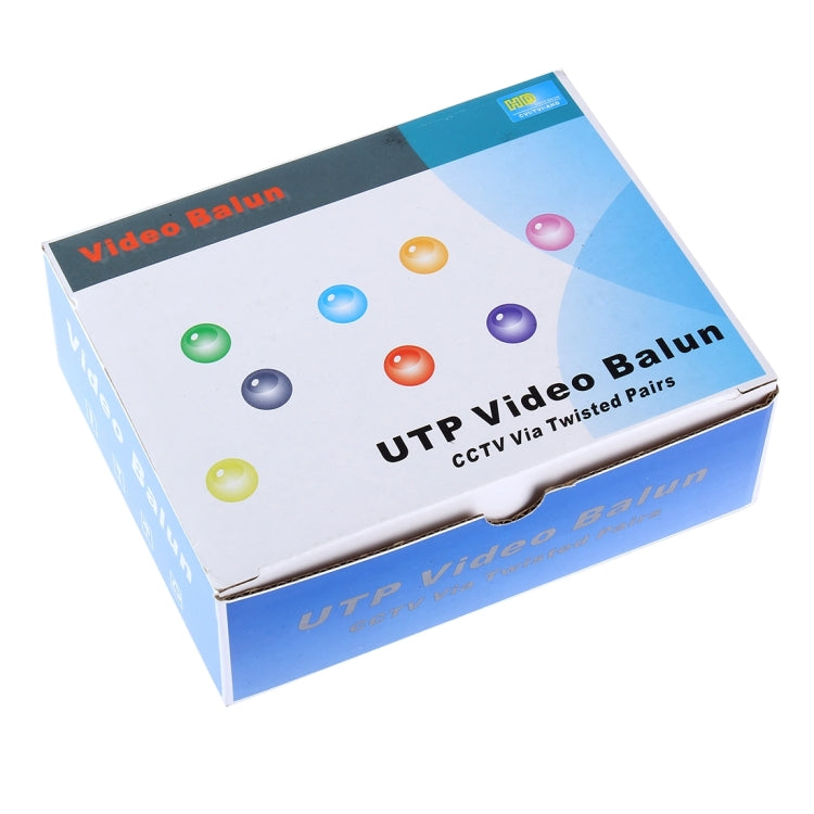 UTP video balun box labeled Viddeo Balun and CCTV twisted pairs