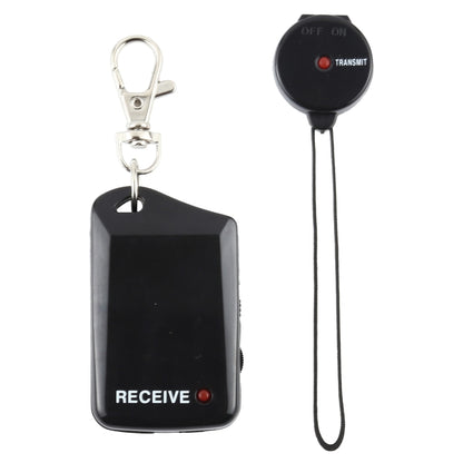 Black keychain anti-lost receiver alarm with metal clip and red indicator light