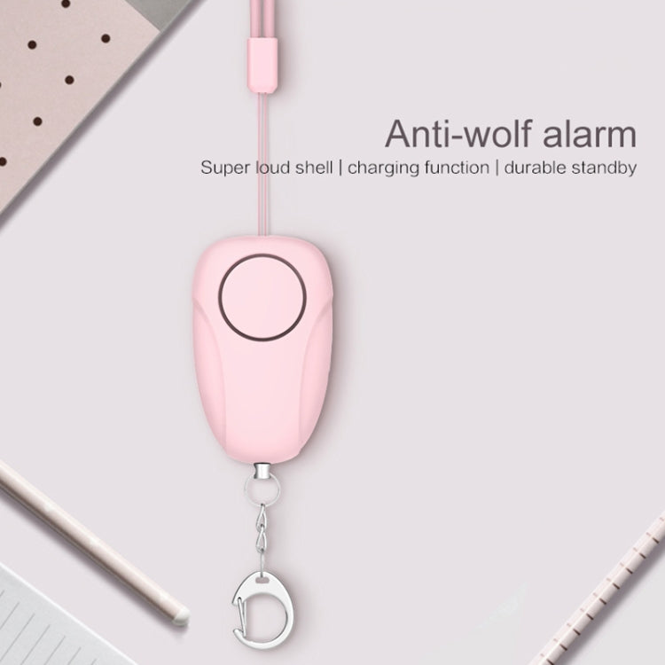 Pink personal alarm siren with keychain hook and round side button