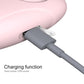 Pink personal alarm siren with charging cable connected to the USB port