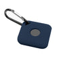 Blue silicone smart tracker case with textured pattern, gray circular opening, metal clip loop