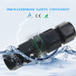 Black 3-pin waterproof connector with green seal ring on cable ends