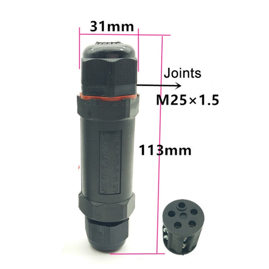 Straight 5-pin waterproof connector with protective cap and thread joint size markings