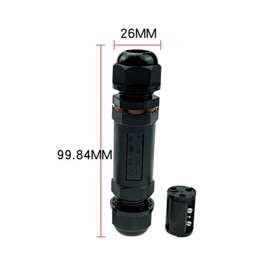 Black 3-pin straight connector with vented cap and integrated cable-end collar